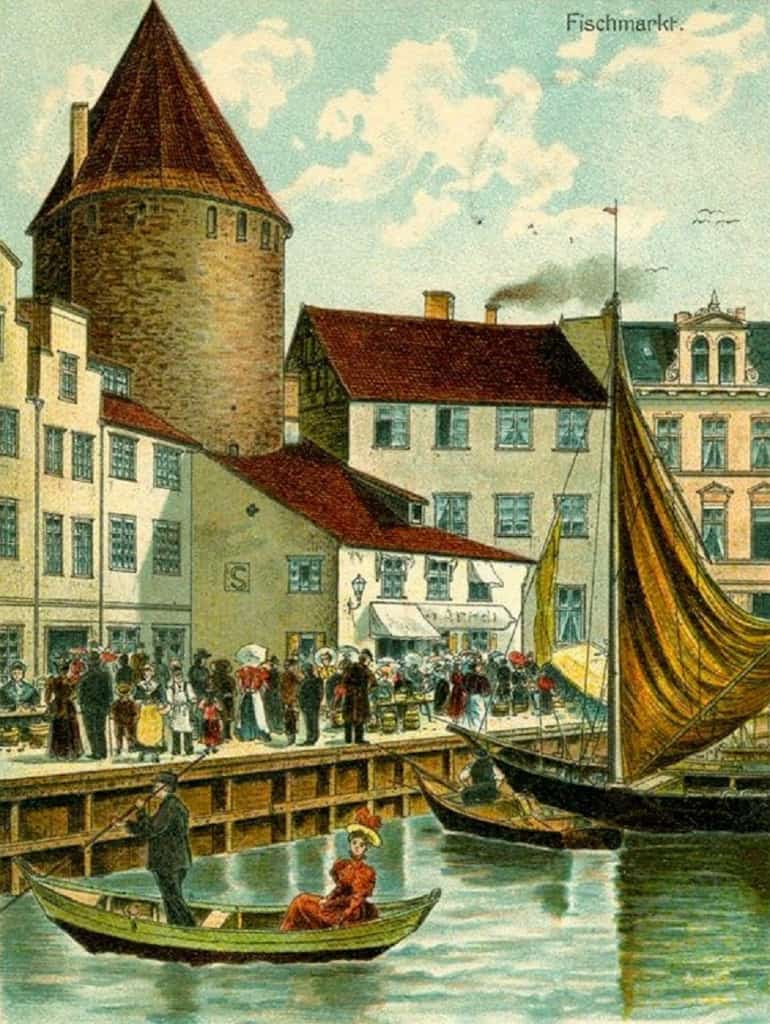 Baszta Łabędź, Targ Rybny, Zamek Krzyżacki, Motława